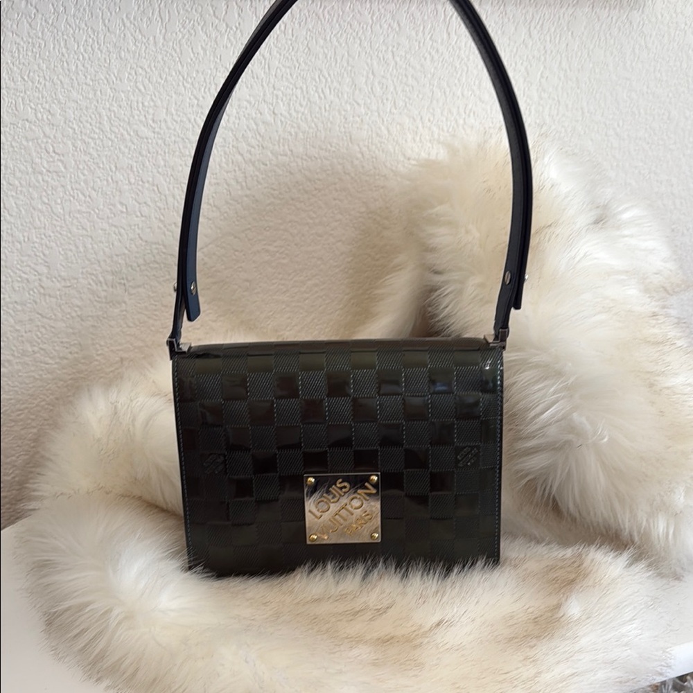 Louis Vuitton Green and Blue Shoulder Bag with Flap Closure